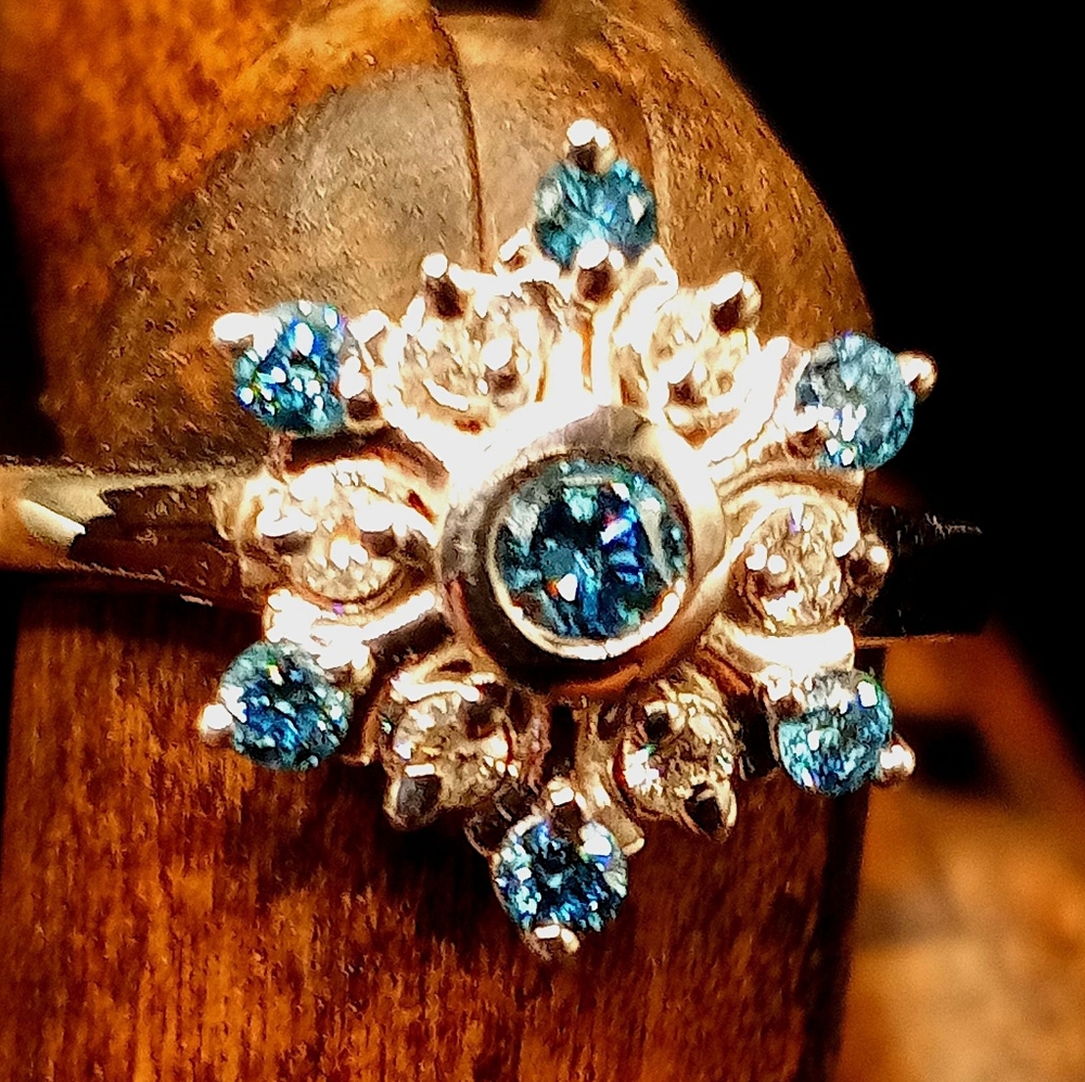 🔥Lab Grown Blue & White Diamond 0.50 ctw Ring in Rhodium Over Sterling Silver